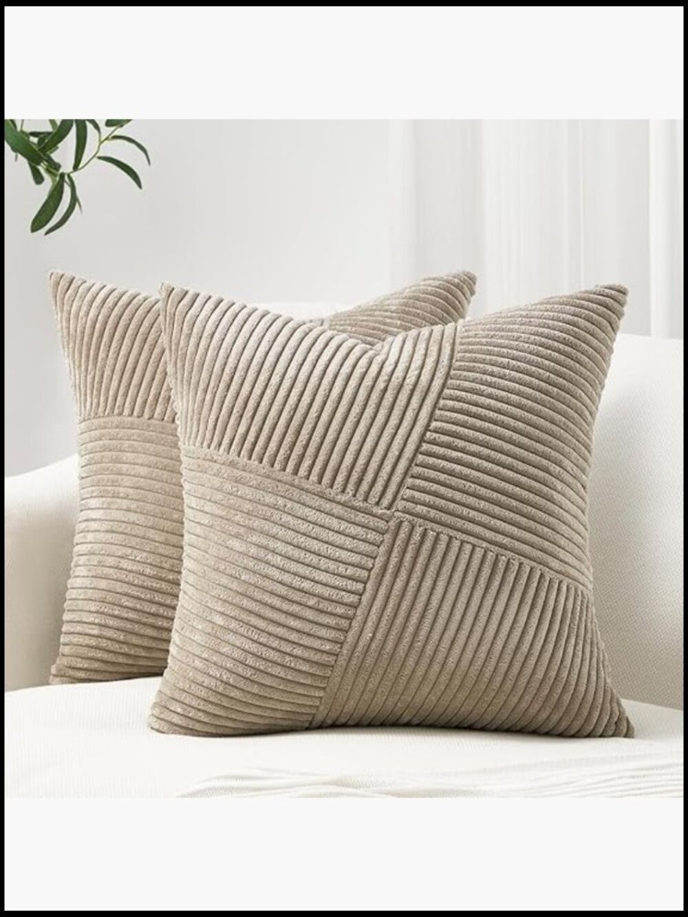 Set of 2 Corduroy Striped Patchwork Throw Pillow Covers 18x18 Boho Farmhouse